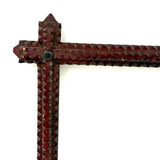 Simple, Useful Antique Chip Carved Tramp Art Frame in Red Paint with Original Glass