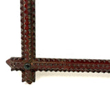 Simple, Useful Antique Chip Carved Tramp Art Frame in Red Paint with Original Glass