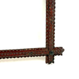 Simple, Useful Antique Chip Carved Tramp Art Frame in Red Paint with Original Glass