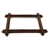 Simple, Useful Antique Chip Carved Tramp Art Frame in Red Paint with Original Glass