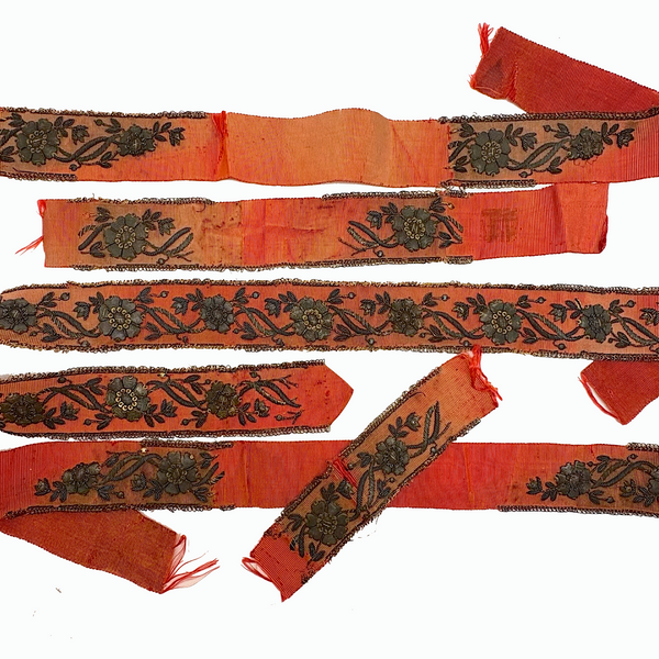 Amazing Antique Metallic Embroidery on Silk Ribbon (Collection of Pieces)