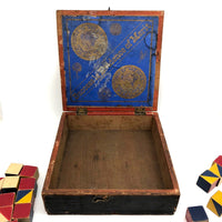 Early O'Brien Brothers Tobacco Box Filled with Color Cube Blocks (Set of 49)