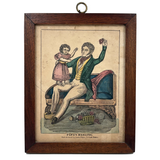 Papa's Darling, c. 1850 James Fisher, Boston Hand-colored Wood Engraving in Antique Walnut Frame