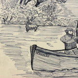 Bennie to Emma, Later 19th Century Ink Drawing of Hunter and Fisherman in Boat
