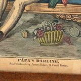 Papa's Darling, c. 1850 James Fisher, Boston Hand-colored Wood Engraving in Antique Walnut Frame