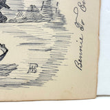 Bennie to Emma, Later 19th Century Ink Drawing of Hunter and Fisherman in Boat