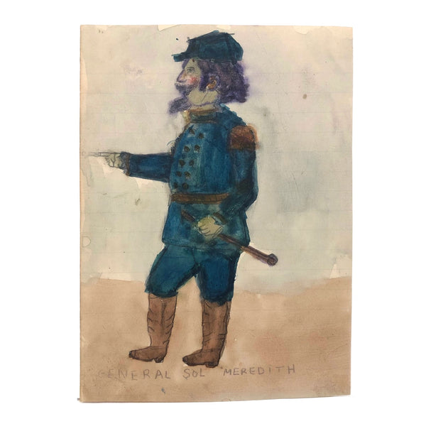 General Sol Meredith, Wayne Blouch Early 20th C. Graphite and Watercolor Drawing