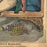 Papa's Darling, c. 1850 James Fisher, Boston Hand-colored Wood Engraving in Antique Walnut Frame