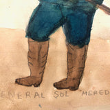 General Sol Meredith, Wayne Blouch Early 20th C. Graphite and Watercolor Drawing