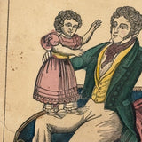 Papa's Darling, c. 1850 James Fisher, Boston Hand-colored Wood Engraving in Antique Walnut Frame