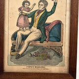 Papa's Darling, c. 1850 James Fisher, Boston Hand-colored Wood Engraving in Antique Walnut Frame