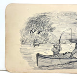 Bennie to Emma, Later 19th Century Ink Drawing of Hunter and Fisherman in Boat