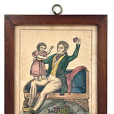Papa's Darling, c. 1850 James Fisher, Boston Hand-colored Wood Engraving in Antique Walnut Frame