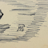 Bennie to Emma, Later 19th Century Ink Drawing of Hunter and Fisherman in Boat