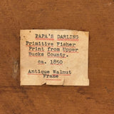 Papa's Darling, c. 1850 James Fisher, Boston Hand-colored Wood Engraving in Antique Walnut Frame