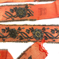 Amazing Antique Metallic Embroidery on Silk Ribbon (Collection of Pieces)