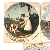 Odes to Tippoo the Dog, Wonderful c.1840s Mounted Hand-colored Storybook Engravings, Set of Five