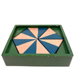 Hand-painted Vintage Parquetry Design Puzzle in a Box, Three Layers