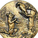 Fox and Crow, Earlyish 20th C. Brass Fable Button