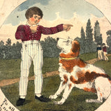 Odes to Tippoo the Dog, Wonderful c.1840s Mounted Hand-colored Storybook Engravings, Set of Five