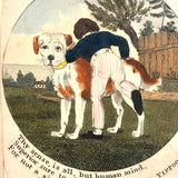 Odes to Tippoo the Dog, Wonderful c.1840s Mounted Hand-colored Storybook Engravings, Set of Five