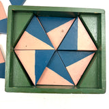 Hand-painted Vintage Parquetry Design Puzzle in a Box, Three Layers