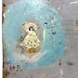 Yellow Bed, Black Chair, Man in White, Beautifully Naive 1912 Mexican Folk Art Retablo