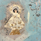 Yellow Bed, Black Chair, Man in White, Beautifully Naive 1912 Mexican Folk Art Retablo