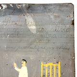 Yellow Bed, Black Chair, Man in White, Beautifully Naive 1912 Mexican Folk Art Retablo