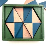Hand-painted Vintage Parquetry Design Puzzle in a Box, Three Layers