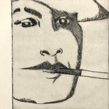 Vintage Film Noir-esque Etching, Man Smoking