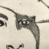 Vintage Film Noir-esque Etching, Man Smoking