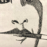 Vintage Film Noir-esque Etching, Man Smoking