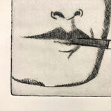 Vintage Film Noir-esque Etching, Man Smoking
