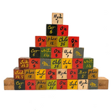 Aesthetically Arranged Pyramid of Hand-painted Antique Chemistry Blocks