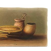 Little Gem of an Antique Oil Painting: Pipe with Matches and Ashtray