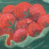 Chicks Eating Strawberries, Antique Folk Art Oil on Board, Original Frame