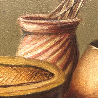 Little Gem of an Antique Oil Painting: Pipe with Matches and Ashtray