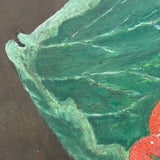 Chicks Eating Strawberries, Antique Folk Art Oil on Board, Original Frame