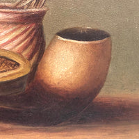 Little Gem of an Antique Oil Painting: Pipe with Matches and Ashtray