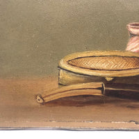 Little Gem of an Antique Oil Painting: Pipe with Matches and Ashtray