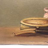 Little Gem of an Antique Oil Painting: Pipe with Matches and Ashtray