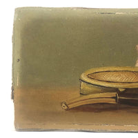 Little Gem of an Antique Oil Painting: Pipe with Matches and Ashtray