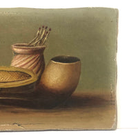 Little Gem of an Antique Oil Painting: Pipe with Matches and Ashtray