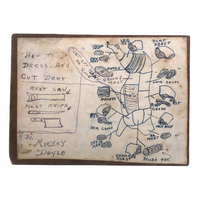 Mickey Doyle's How to Dress and Cut Deer, Ink Drawing Stapled to Hardboard