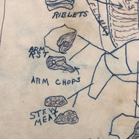 Mickey Doyle's How to Dress and Cut Deer, Ink Drawing Stapled to Hardboard