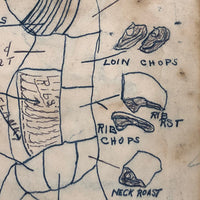 Mickey Doyle's How to Dress and Cut Deer, Ink Drawing Stapled to Hardboard