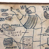 Mickey Doyle's How to Dress and Cut Deer, Ink Drawing Stapled to Hardboard