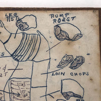 Mickey Doyle's How to Dress and Cut Deer, Ink Drawing Stapled to Hardboard