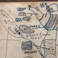 Mickey Doyle's How to Dress and Cut Deer, Ink Drawing Stapled to Hardboard